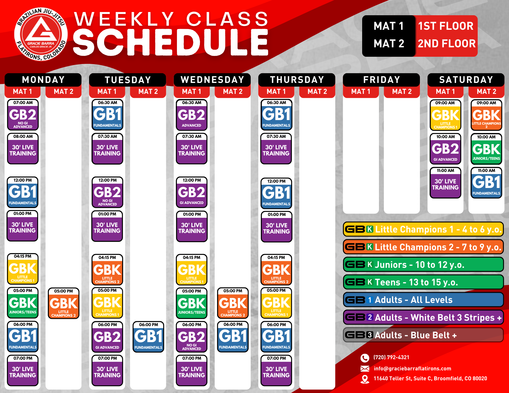 GBF - Schedule - March - 2025 Gracie Barra Flatirons Schedule